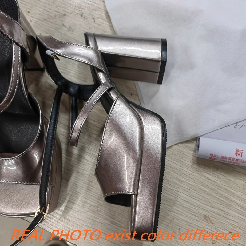 SIMLOVEYO Female Sandals Toe Chunky Heels 10cm Platform 2cm Buckle Straps Size 41 42 43 Concise Dating Shoes