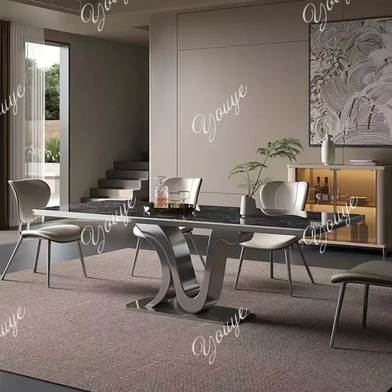 Mesa de Sala de Estar Moderna N44 com Pernas Retangulares de Metal, Mesa de Jantar Italiana que Economiza Espaço, Design Luxuoso, Mesa de Jantar, Móveis de Cozinha