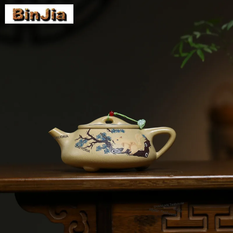 

370ml Vintage Yixing Purple Clay Teapots Handmade Stone Scoop Pot Raw Ore Motoyama Green Mud Kettle Chinese Zisha Tea Set Craft