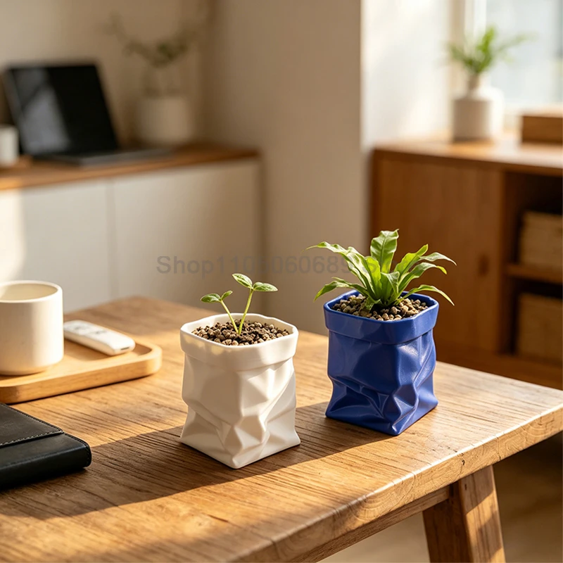 3D Printed Paper Bag Flowerpot Creative Desktop Flower Pots Reuseable Succulents Planter Multifunction Storage Bag