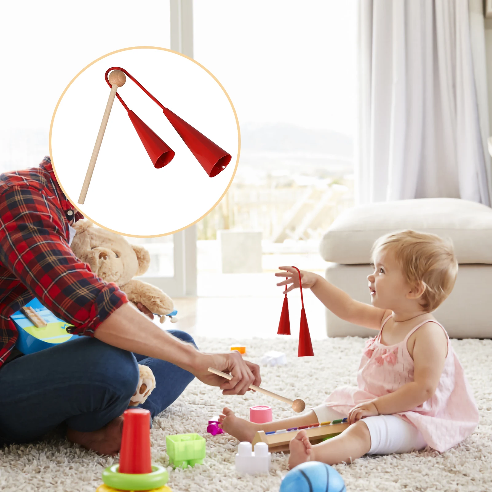 Instrumentos de percusión, campana doble, juguetes musicales Orff para niños y adultos, campanas Agogo de mano para bebés, sonido claro, educación segura