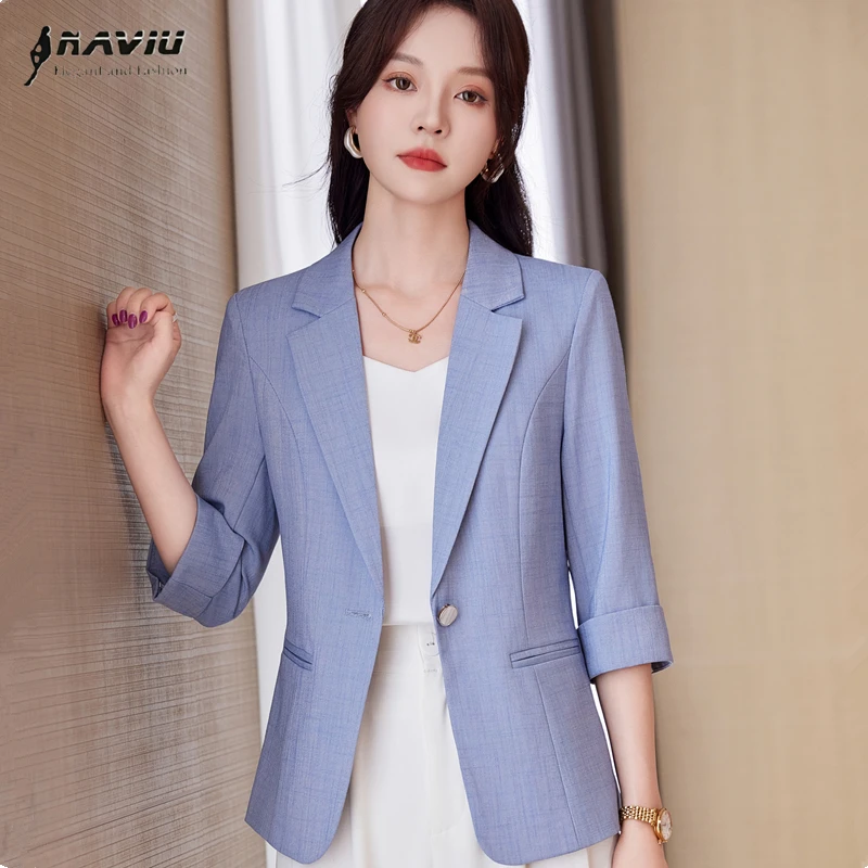 

Женский блейзер NAVIU: Элегантный профессиональный пиджак для весны и лета, с длинным рукавом, отложным воротником, приталенный, повседневный офисный блейзер 2026