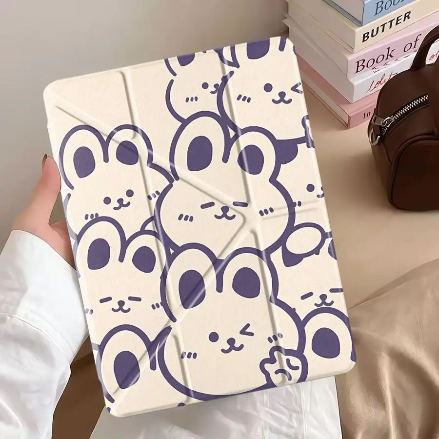 

Чехол-подставка для планшетов iPad Pro 11-го, 10-го, 9-го, 8-го, 7-го поколений, 12.9-дюймовых Pro 2025, Air 4, 5, M3, M2, 1, 2, M4, 11-дюймовых Mini 6, 7 Line Rabbit