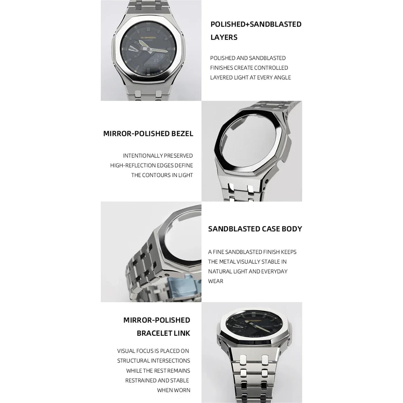 GA2100 Upgraded high quality watchband&Case set For Casio G-shock GA-2100 GA2110 GA-B2100 Metal Stainless/Rubber Strap Mod Kit