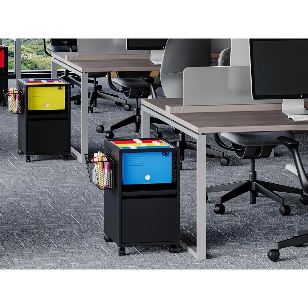 File Cabinet with Drawer, Mobile Files Organizer with Hanging Rod for Letter/Legal File Folders Storage, Filing Cabinets