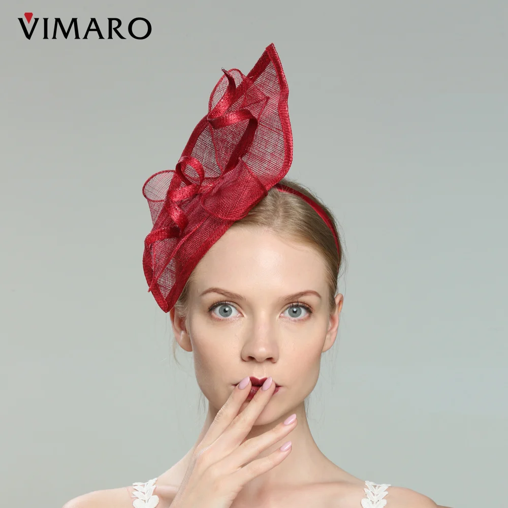 VIMARO Pink/Red Sinamay Fascinators for Women Elegant Headbands Fascinator Hats for Women Wedding and Church Women\'s Hat Derby