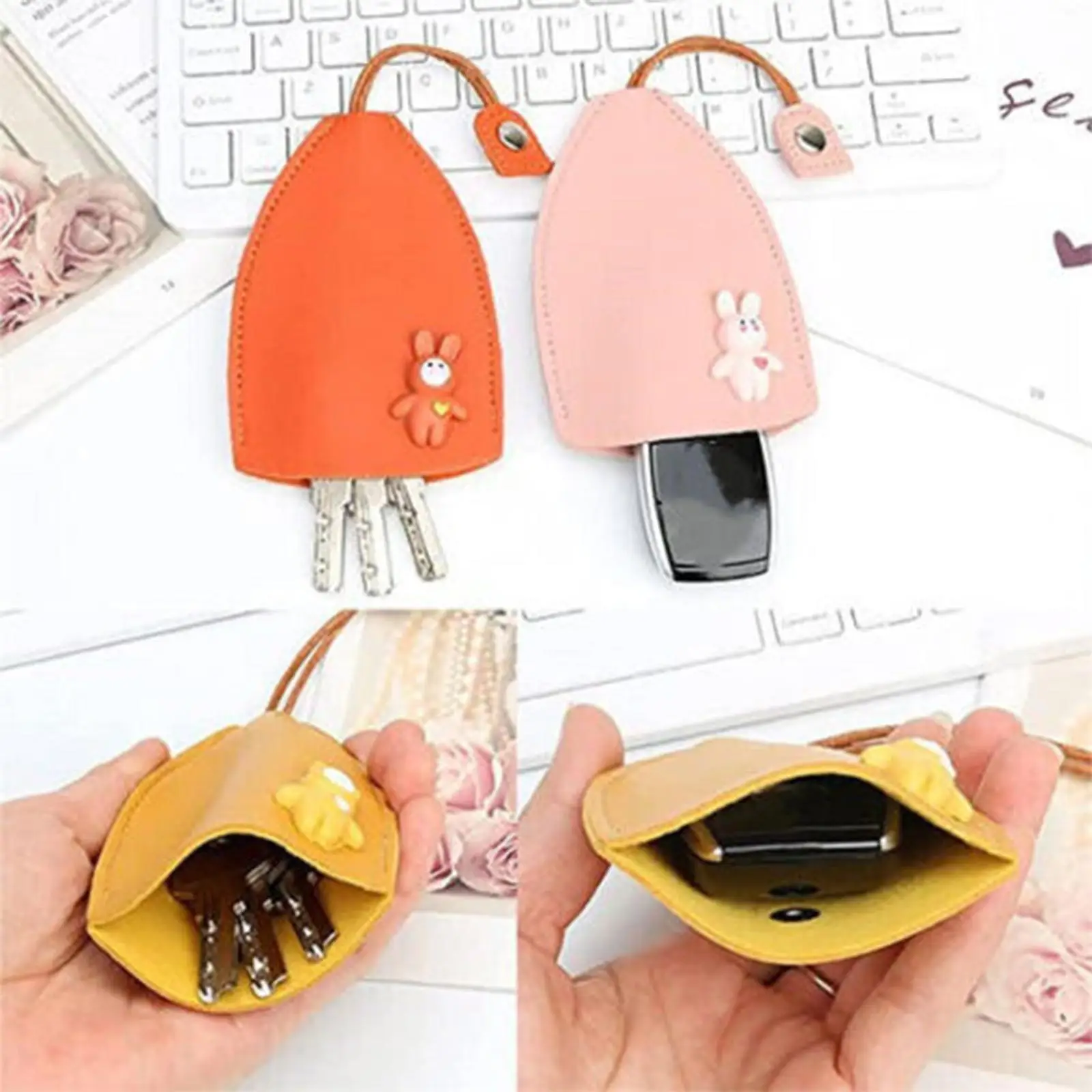 Śliczna skórzana torba na klucze typu Pull Unisex Etui na klucze Mini Uniwersalny uchwyt na klucze samochodowe Etui na klucze Cartoon Rabbit Portfele na klucze Gospodynie domowe