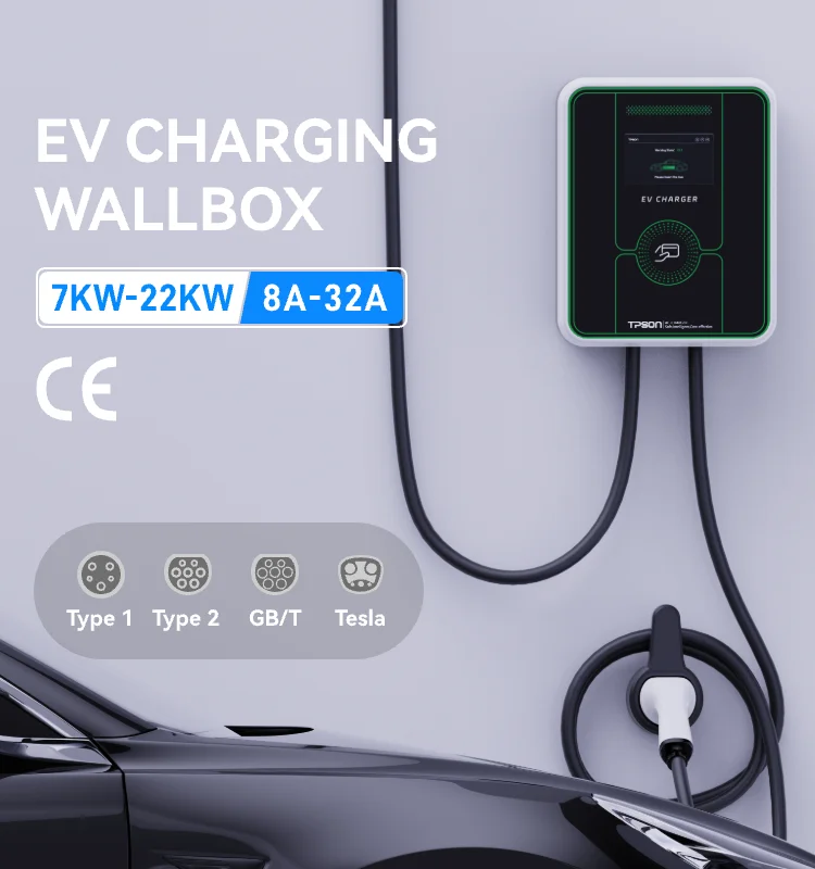 TPSON OCPP Wallbox EV Charger 32A 22kW Level 3 Type 2 Electric Vehicle Charging Station