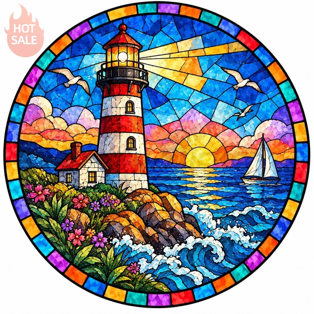 Stained Glass Effect Lighthouse Maritime Mosaic Nautical Artistic Sticker For Car Body Waterproof Vinyl Decal Vehicle Decor