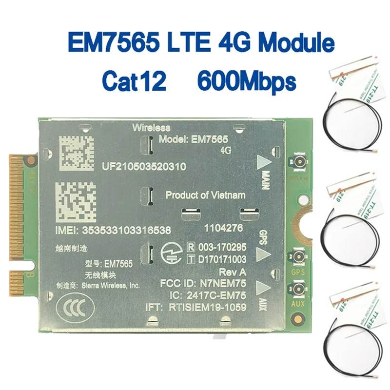 

【Последняя ссылка!】EM7565 4G LTE модуль + 3X4G антенна CAT-12 600 Мбит/с CBRS NGFF модуль Cat12 NGFF модуль Cat12 для беспроводного модуля ноутбука