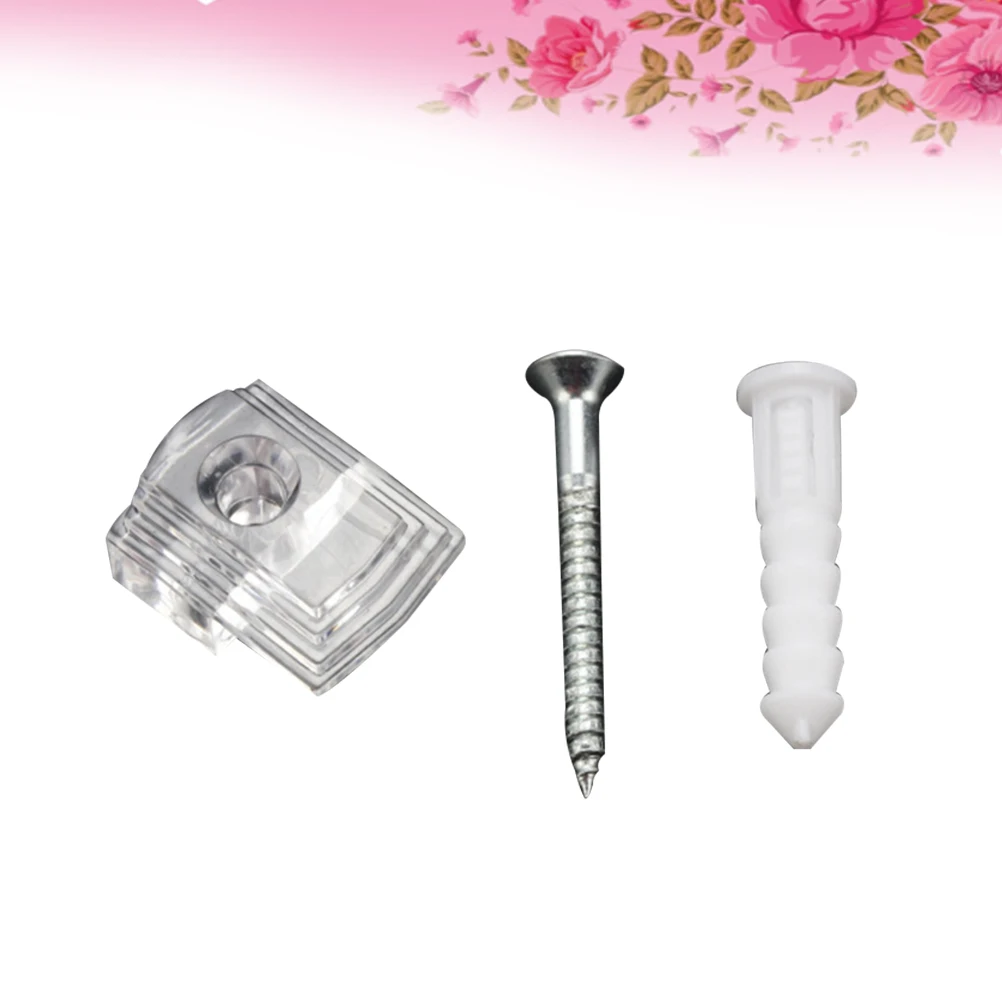 

24Pcs Clear Plastic Mirror Holder Clip Glass Fixing Fastener for Wall Hanging Kit with Screw Anchor Mount Stability Design