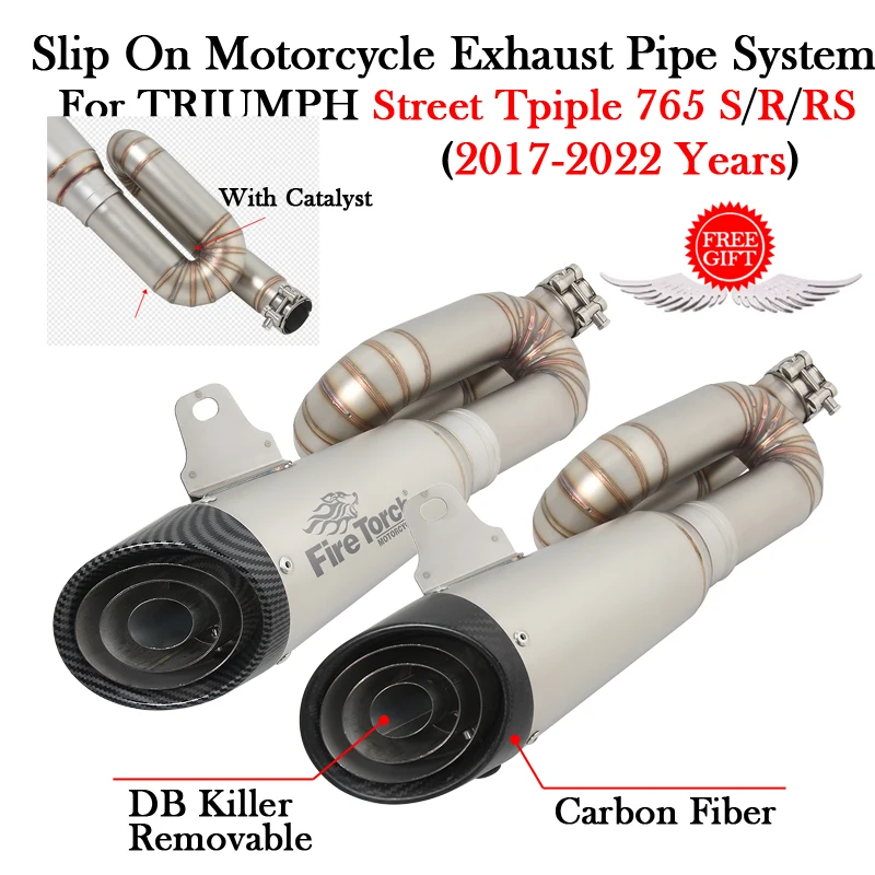

For TRIUMPH STREET TRIPLE 765 S R RS 765S 765R 765RS 2017 - 2022 Motorcycle Exhaust Mid Pipe Modify Muffler Escape Moto Catalyst