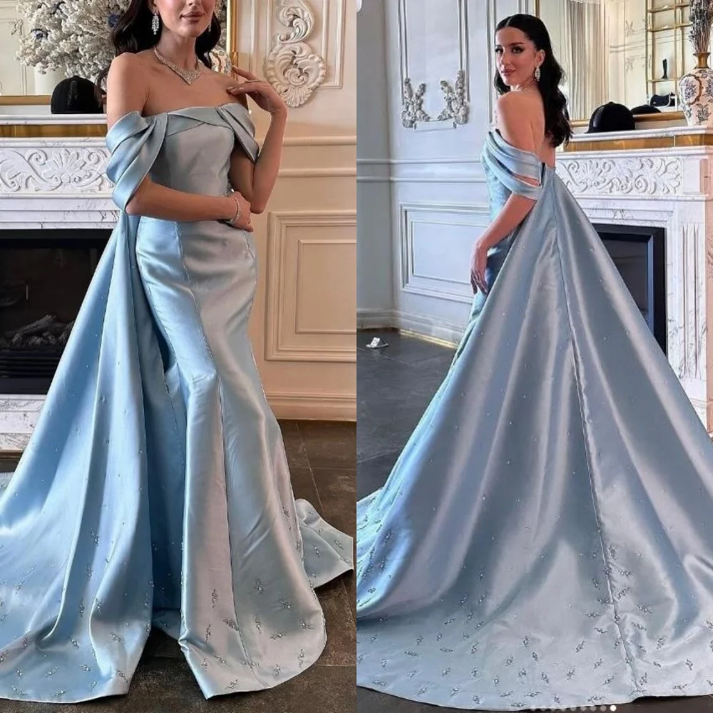 

Изысканные элегантные плиссированные бисерные блестки Русалка с открытыми плечами Длинные платья на заказ Высокое качество