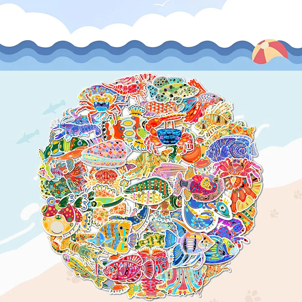 Colorful Tropical Sea Creature Waterproof Stickers DIY Decals for Phone Laptop Water Bottle Scrapbook Decor