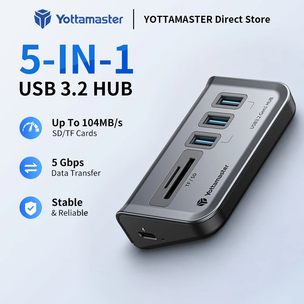 Yottamaster USB 3.2 Docking Station Hub 5Gbps Splitter Switch Dock Multi Port SD Card Socket Type C Gen2 for Surface PC Laptop