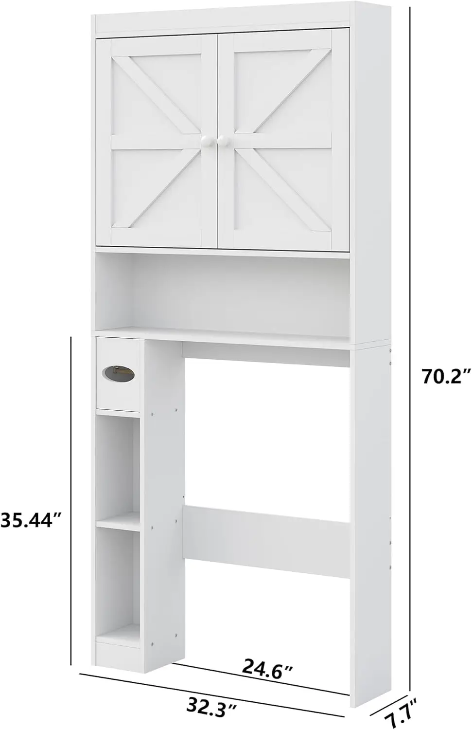 Over The Toilet Storage Cabinet with Barn Doors, 32.3''W Free Standing Toilet Storage Shelf Space Saver with Adjustable Bottom B