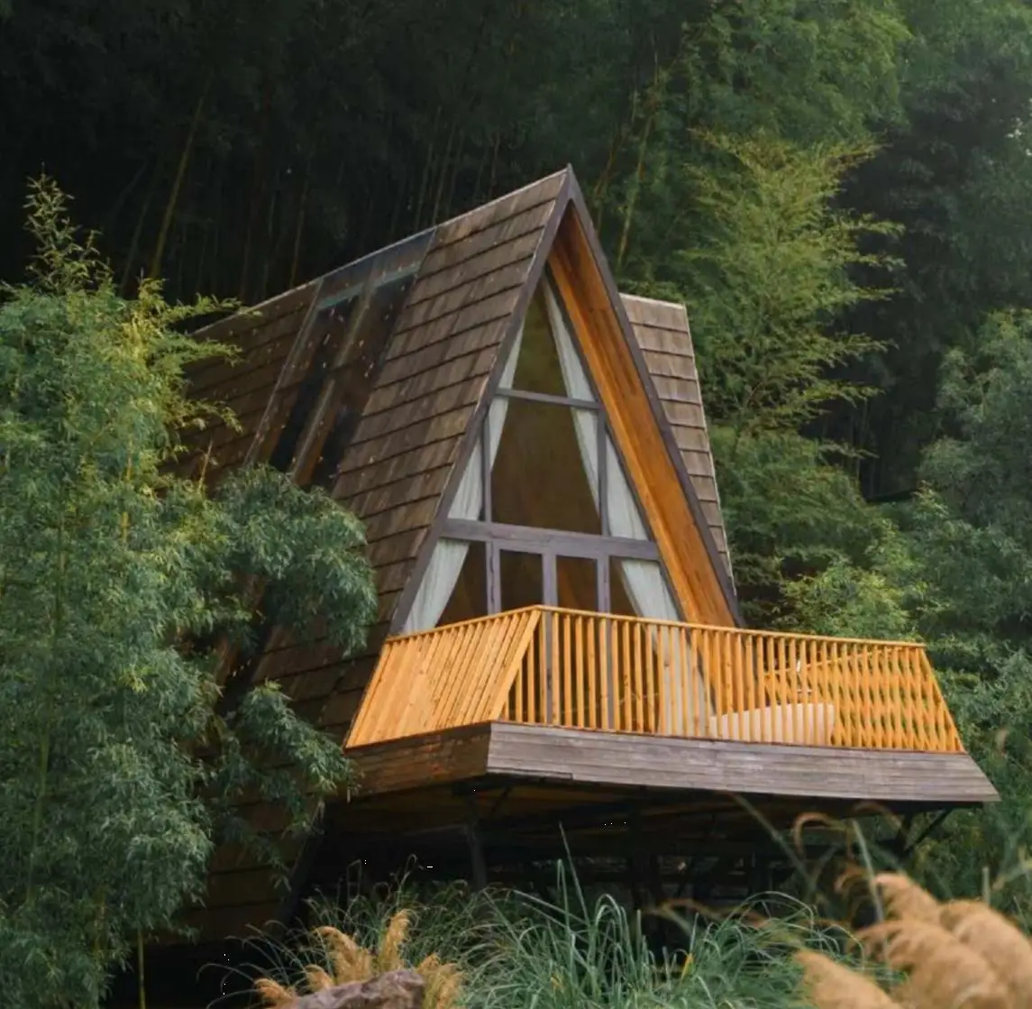 Customizable Modern Triangular Wooden Villa Modular Prefabricated House with Bedroom Kitchen Bathroom for Hotel