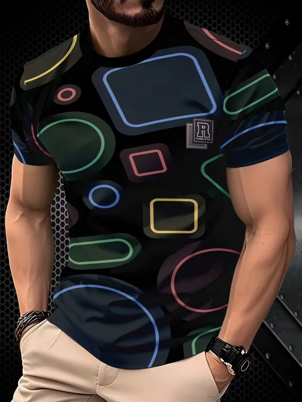 

Casual Splicing grid Print Men's T Shirt Harajuku O-Neck Short Sleeve Tops Men Clothing Summer Daily Business Tees men T-Shirts