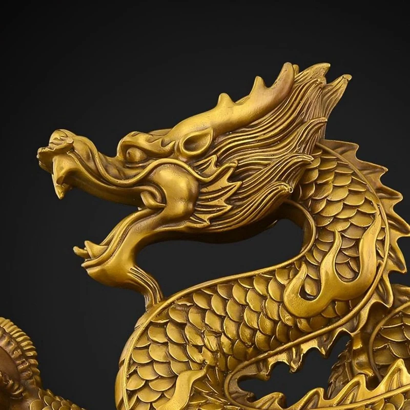 Brass Chinese Feng Shui Dragon Statue Sculpture Home Office Tabletop Ornaments for Wealth and Success Good Lucky Gifts-A50M