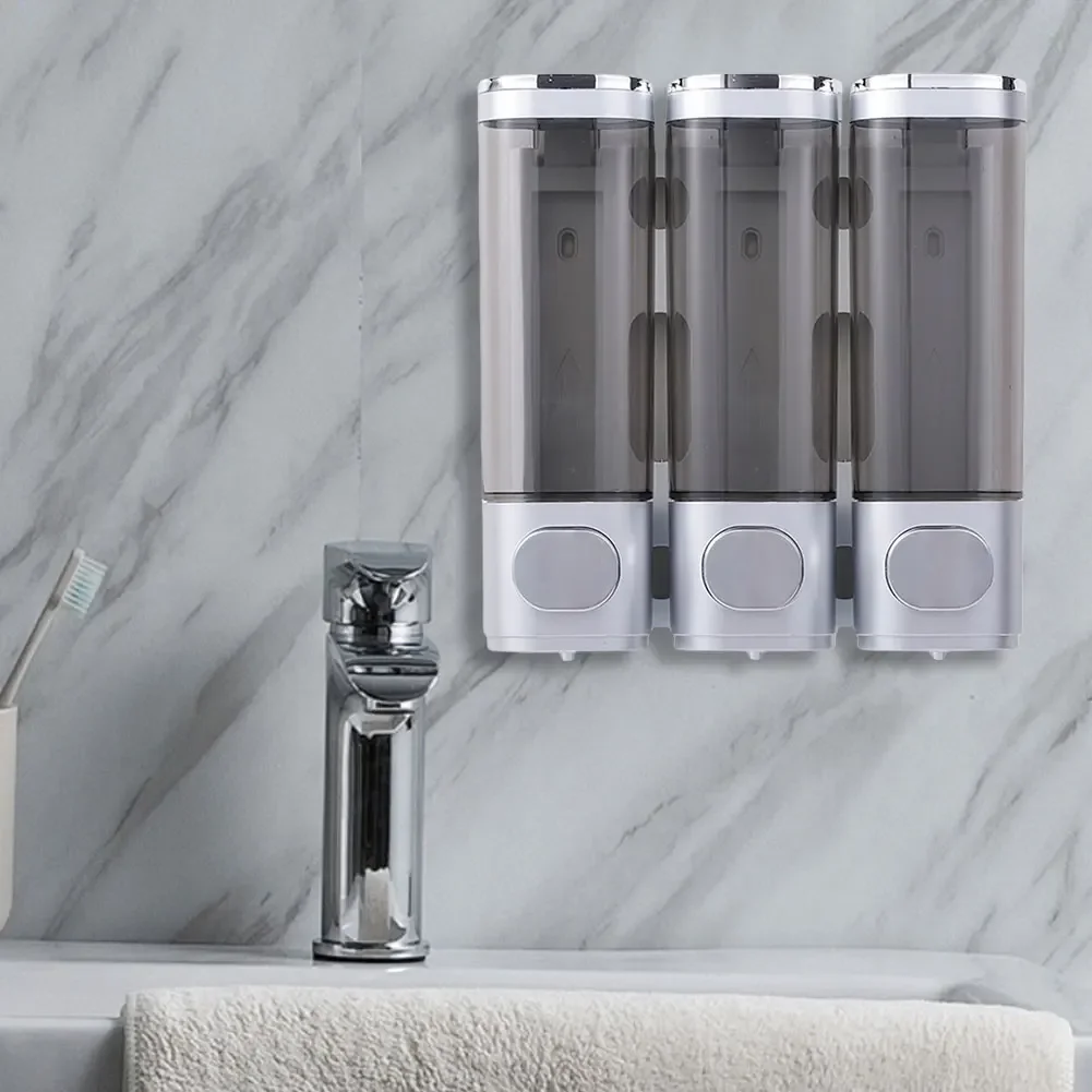 3-in-1 Wall-Mounted Shampoo and Conditioner Dispenser Chamber Shower Soap Dispenser Non-Punching for Home Bathroom Hotel