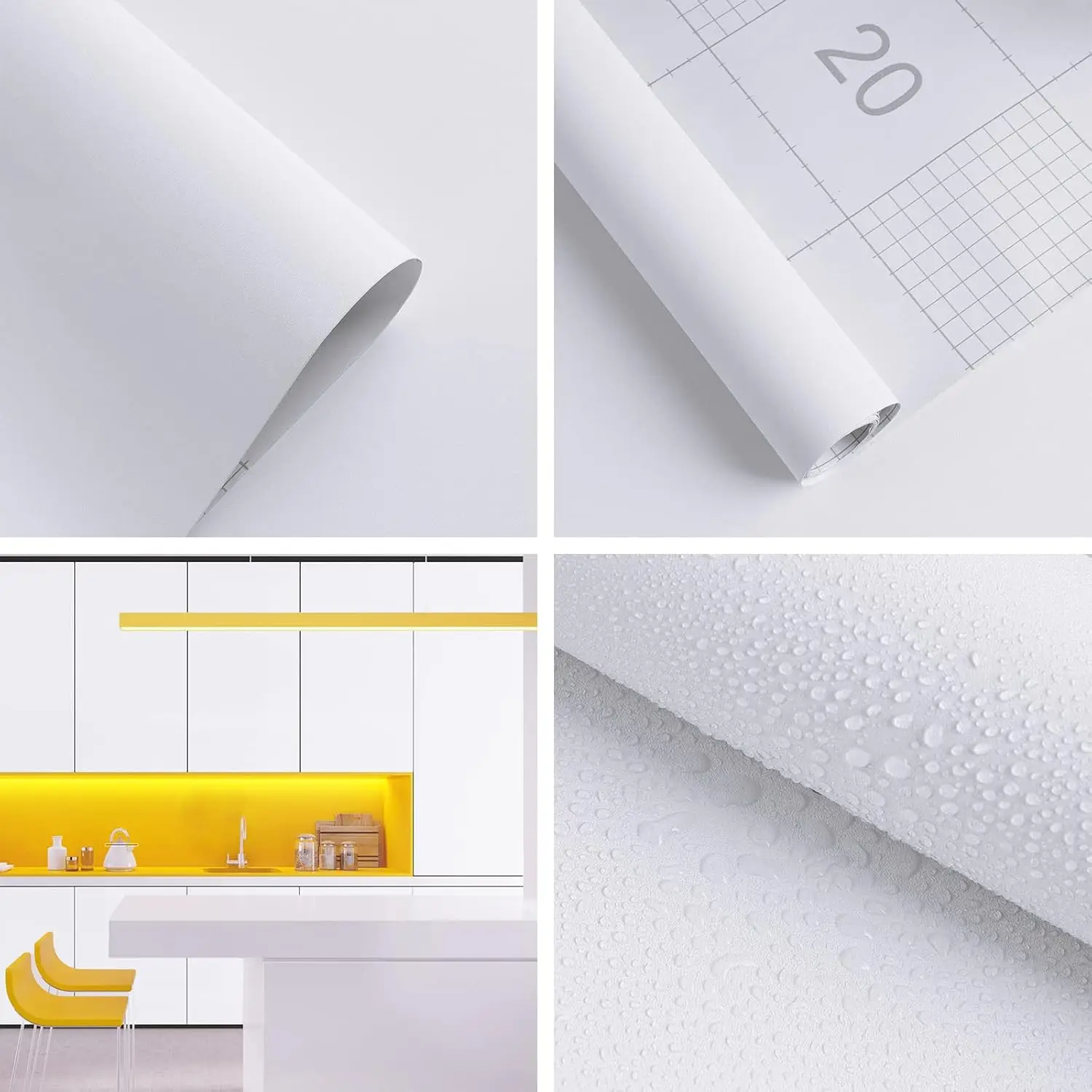 ورق جدران فينيل ذاتي اللصق مقاوم للماء باللون الأبيض غير اللامع بعرض 40 سم - ورق اتصال قابل للتقشير واللصق للجدران والأثاث وكابينة المطبخ