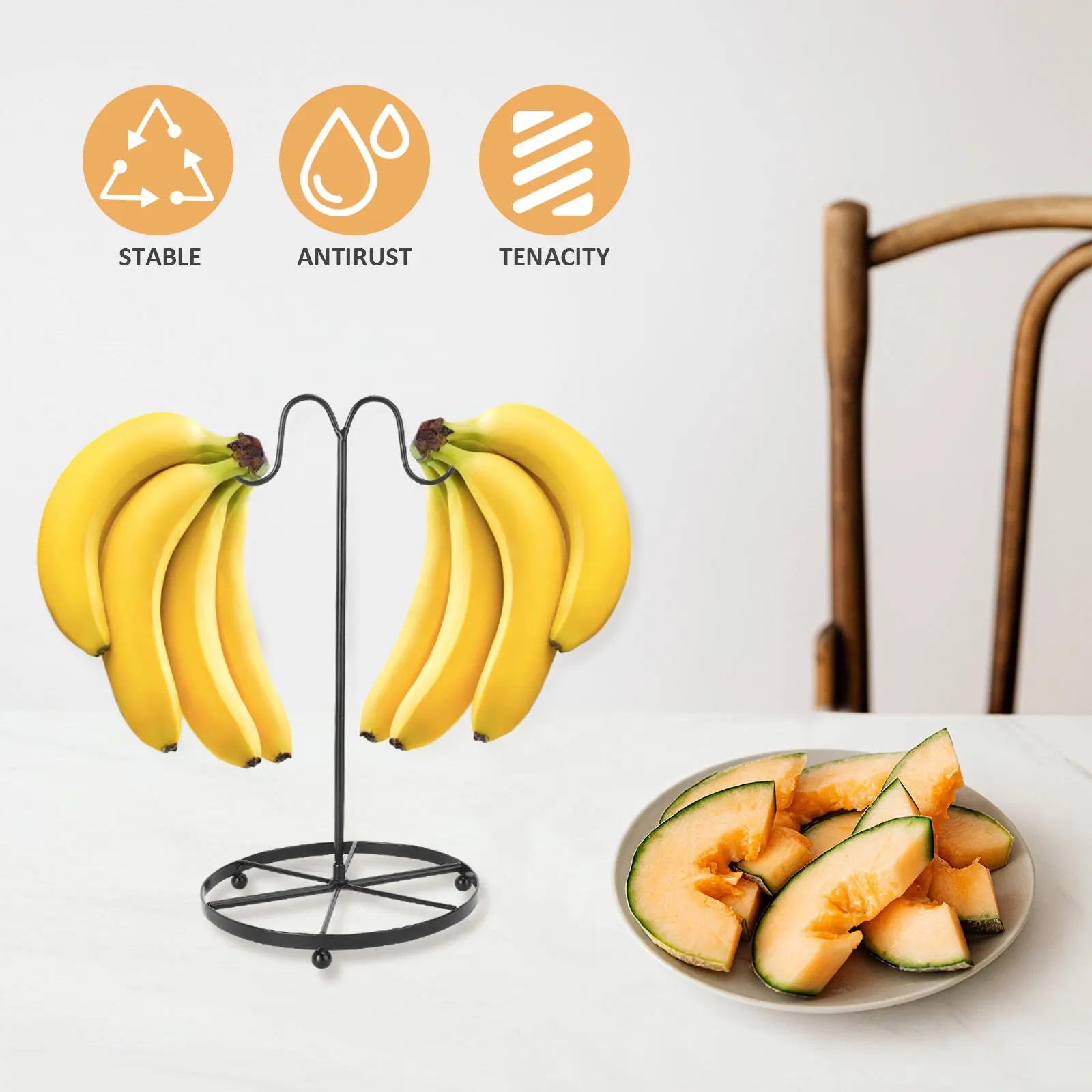 

Banana Tree Holder Iron Curved Hook Fruit Hanger Kitchen Living Room Desktop Stand Anti-Bruise Display Rack Banana Tree Holder