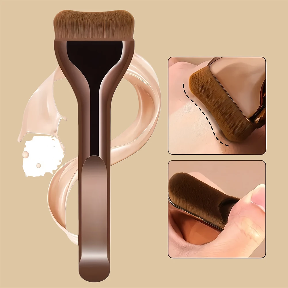 Brocha de maquillaje profesional, brocha curva de cerdas suaves para una aplicación uniforme, ideal para viajes