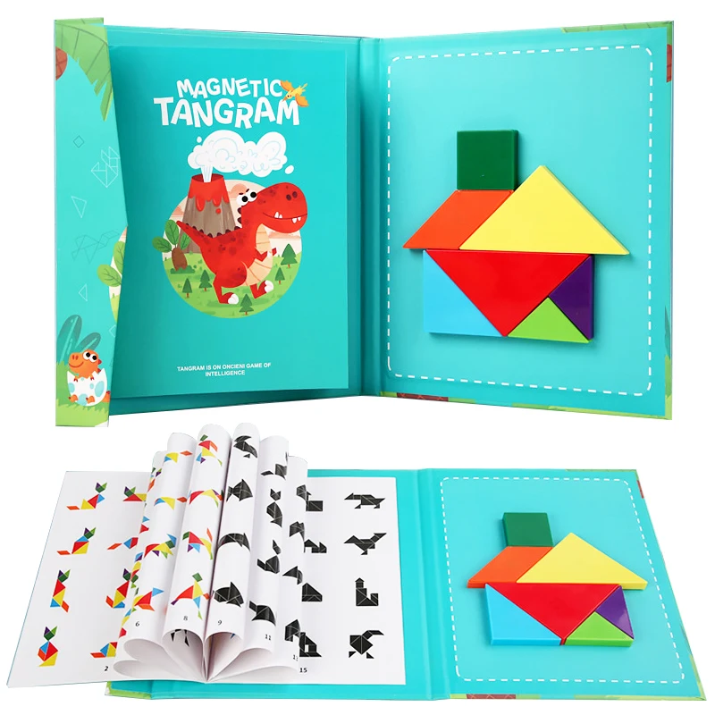 Magnetic 3D Wooden Blocks Puzzle Educational Drawing Board Games Toy Jigsaw Tangram Game Gift for Children Brain Tease