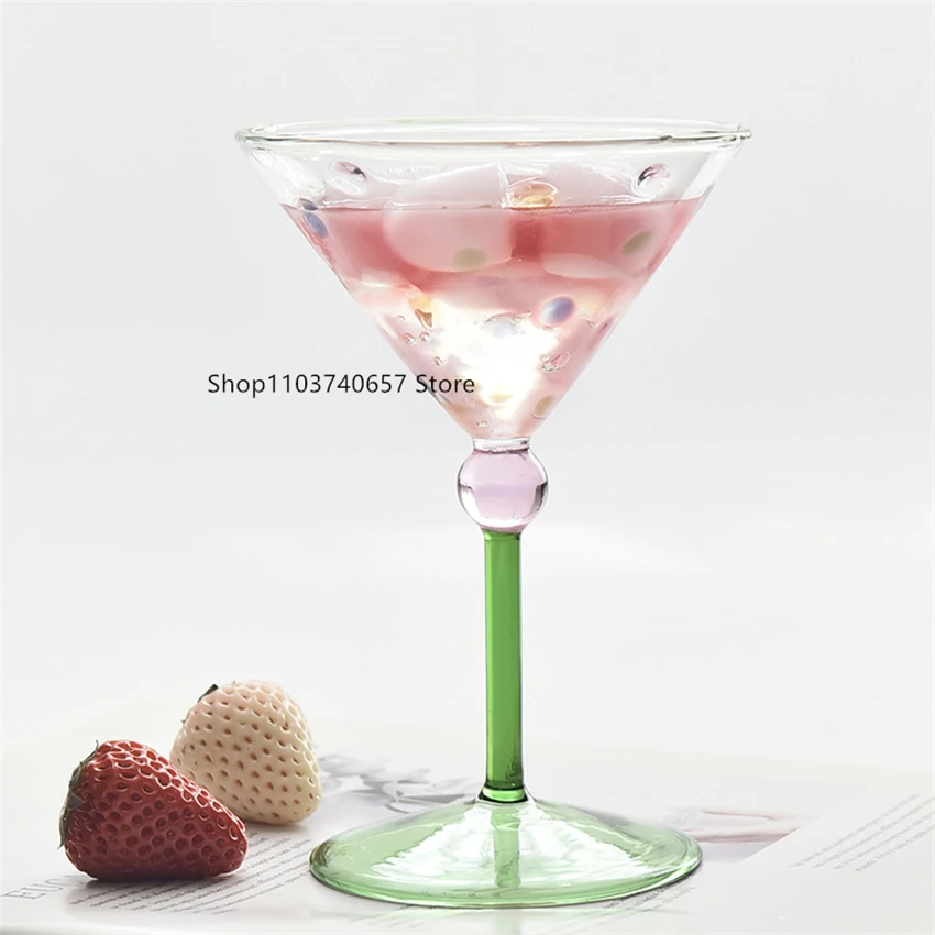 Creative Small Fresh Color Wave Dot Red Wine Glass Home Tall Cocktail Champagne Cup Vintage Ice Cream Dessert Cup