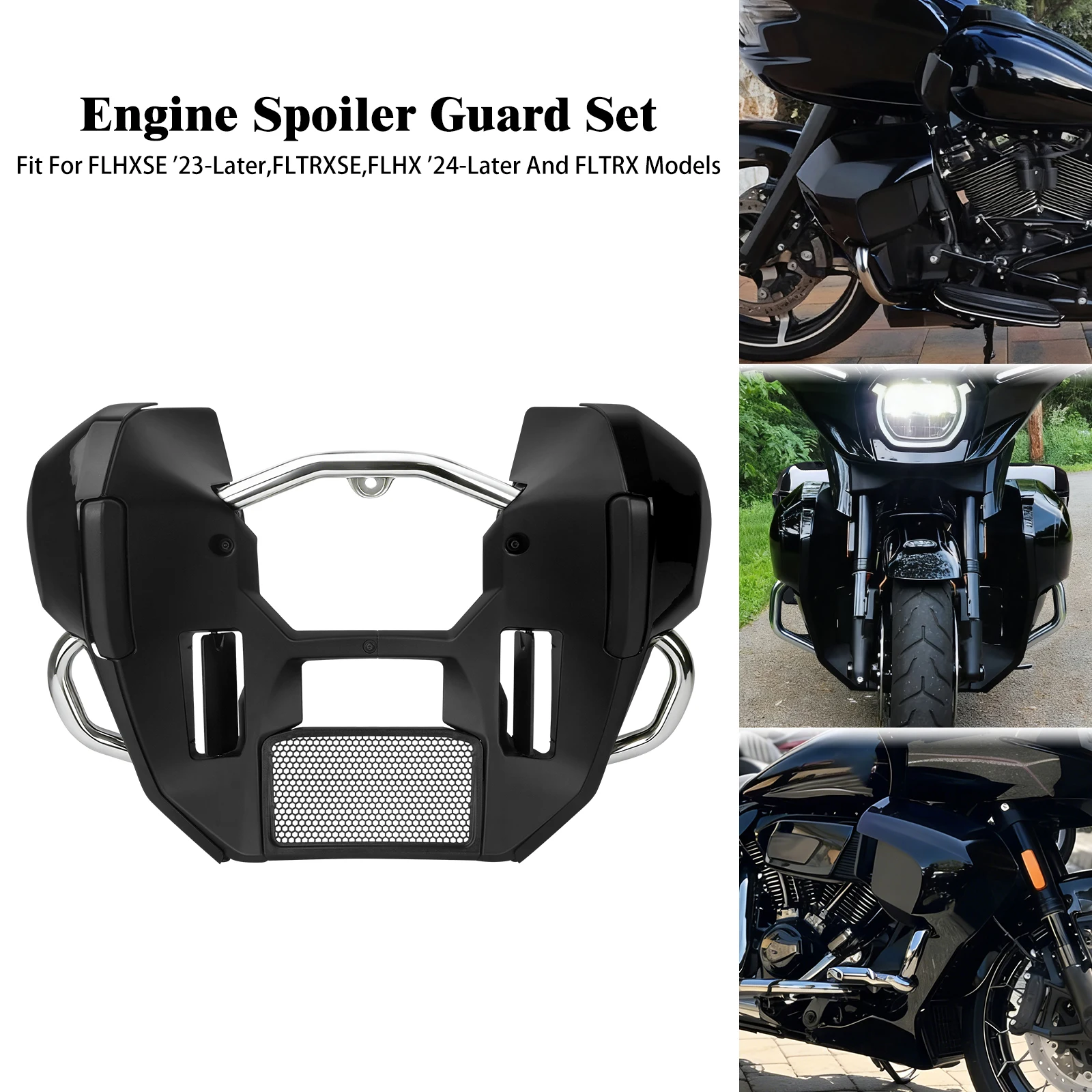 Motorcycle Fairing Spoiler Lowers + Engine Guard Kit Chrome Crash Bar For Harley Touring Road Street Glide 2024-Up FLHXSE 2023