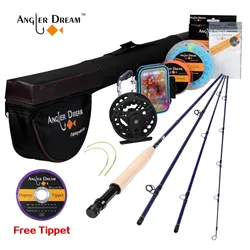Angler Dream Fly Fishing Rod and Reel Combo Set 3/4 5/6 7/8 WT Rod Combo with Fly Line Fly Lures Full Kit with Bag