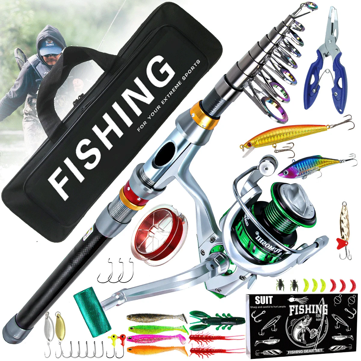 

Fishing gear, rod and wheel set, long throw, Luya Sea fishing library, fishing rod, Mino, full set of soft bait, fishing hook, f