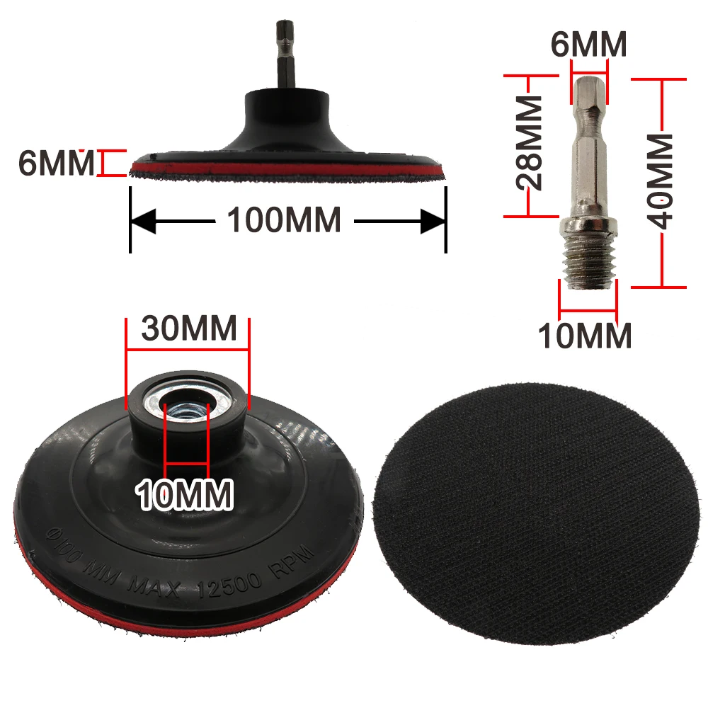 10 Pcs Sanding Discs Hook and Loop 4 Inch 100mm with  Rotary Backing Pad with M10 Drill Adapter Abrasive Tools For Polishing