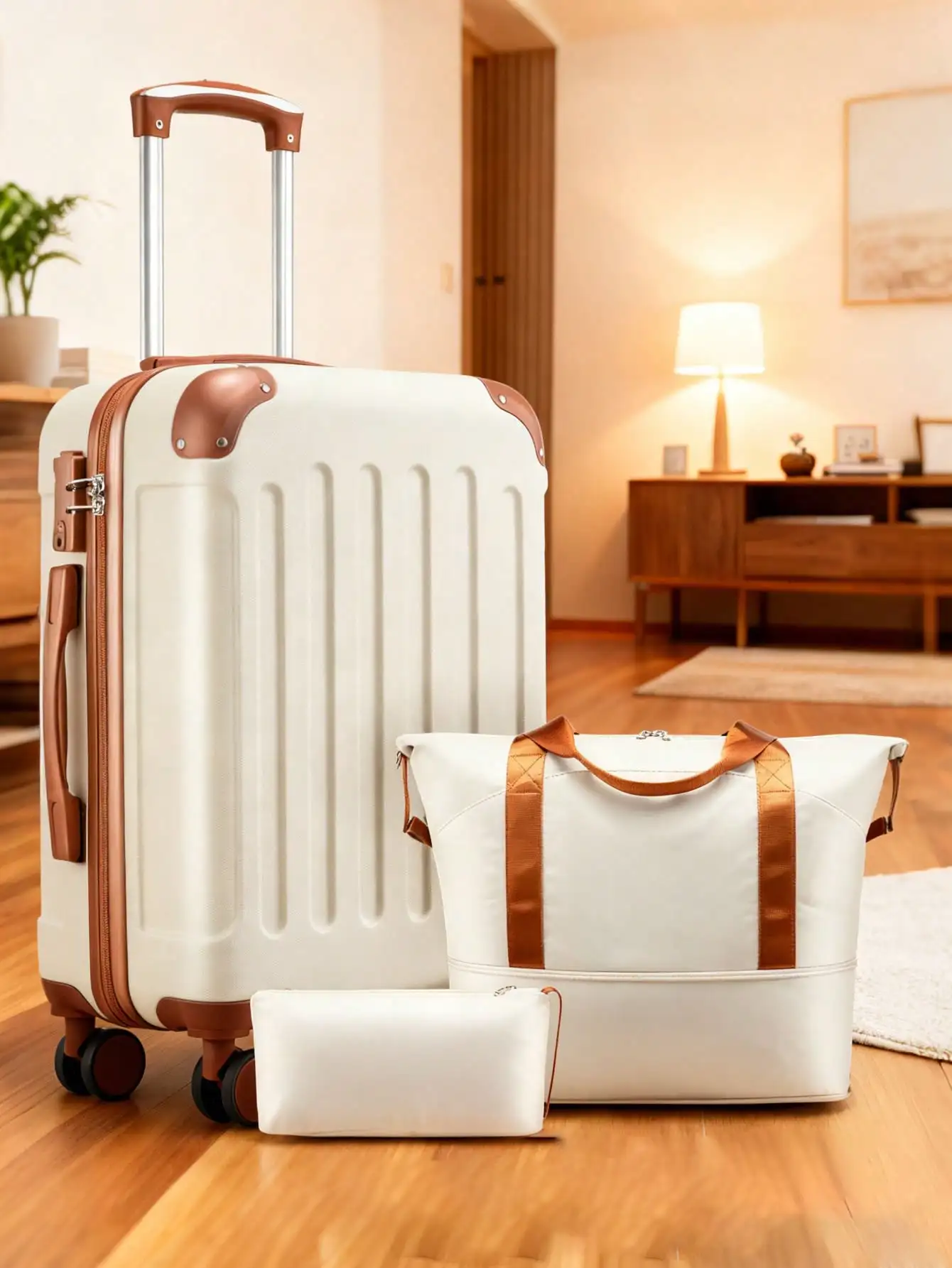 3‑In‑1 Hardshell Luggage Set for Men & Women, 22x14x9 Airline Approved Carry‑On Rolling Suitcase, Travel Luggage Kit with TSA Security Lock & Matching Tote Bag for Business Trips, Vacation & Short‑Distance Air Travel Journeys