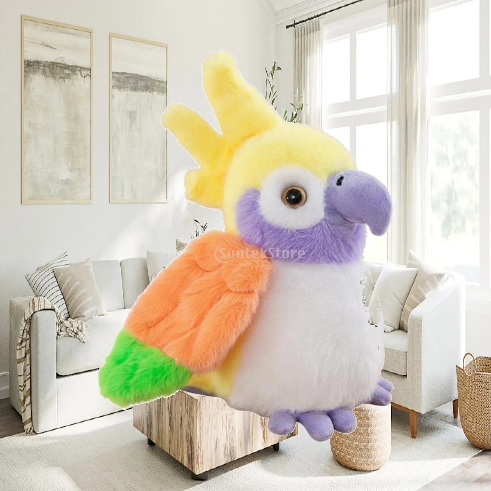 Vivid Parrot Plush Stuffed Animal Realistic Bird Doll Ornament for Kids Gift and Office Desk Decoration