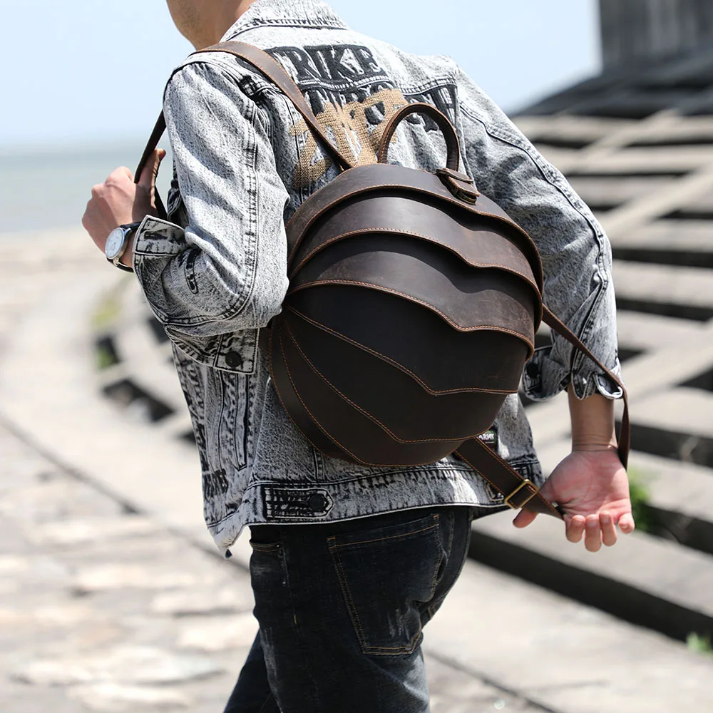 S.WORKER Vintage Stilvoller Rucksack aus Rindsleder, Originaldesign, Echtleder-Verpackung, Individueller Käfer-Rucksack, Umhängetasche – Detail 6