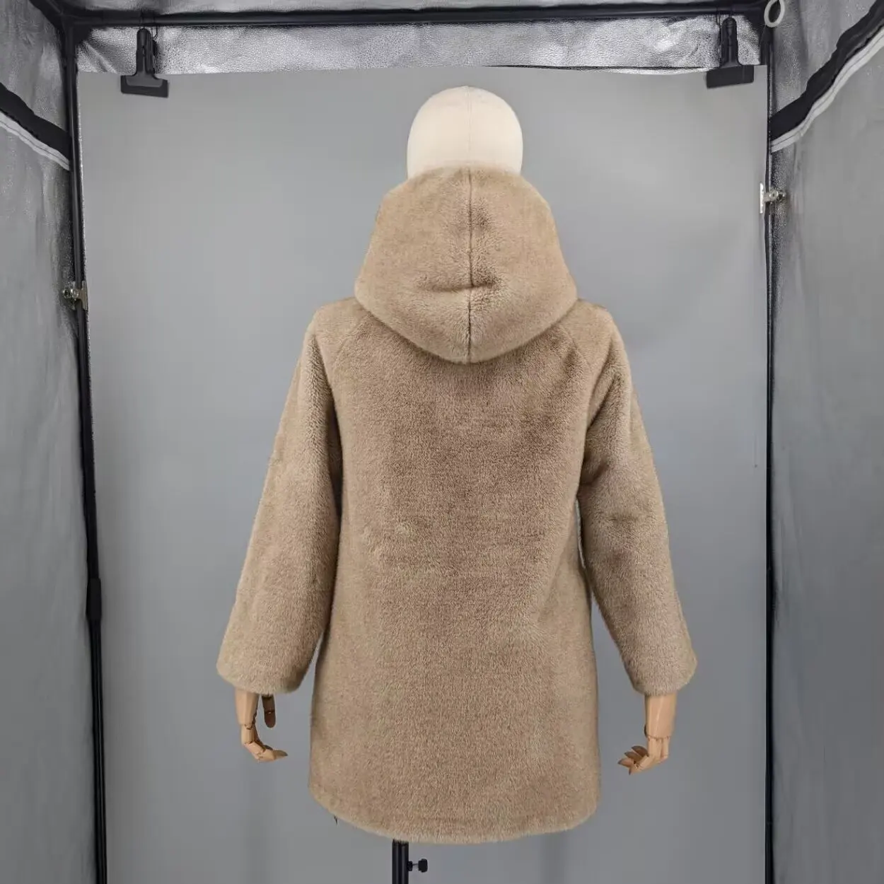 Women Gradient Khaki Hooded Faux Sable Fur Coat Full Artificial Fluffy Fake Fur Open Front Warm Winter Casual Overcoat 23A0614