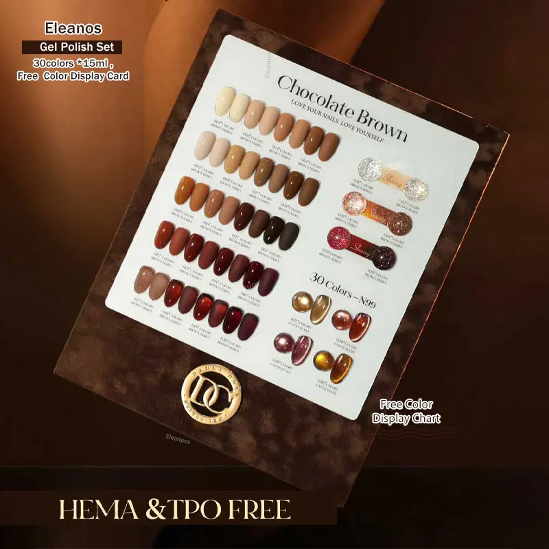 Eleanos Caramel Brown 30 Colors Gel Nail Polish Set With Color Card For Nail Salon Red Gel Glitter Varnishes Soak Off UV LED Gel