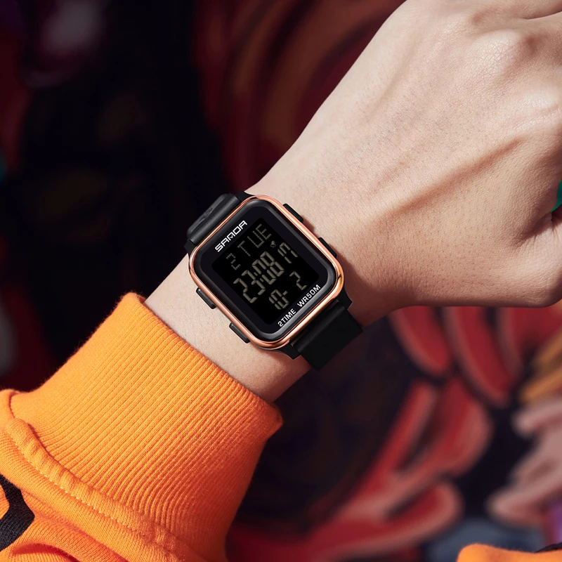 Sanda marca superior de luxo relógios masculinos luminosos à prova dwaterproof água quadrado eletrônico digital relógios pulso multifuncional cronômetro
