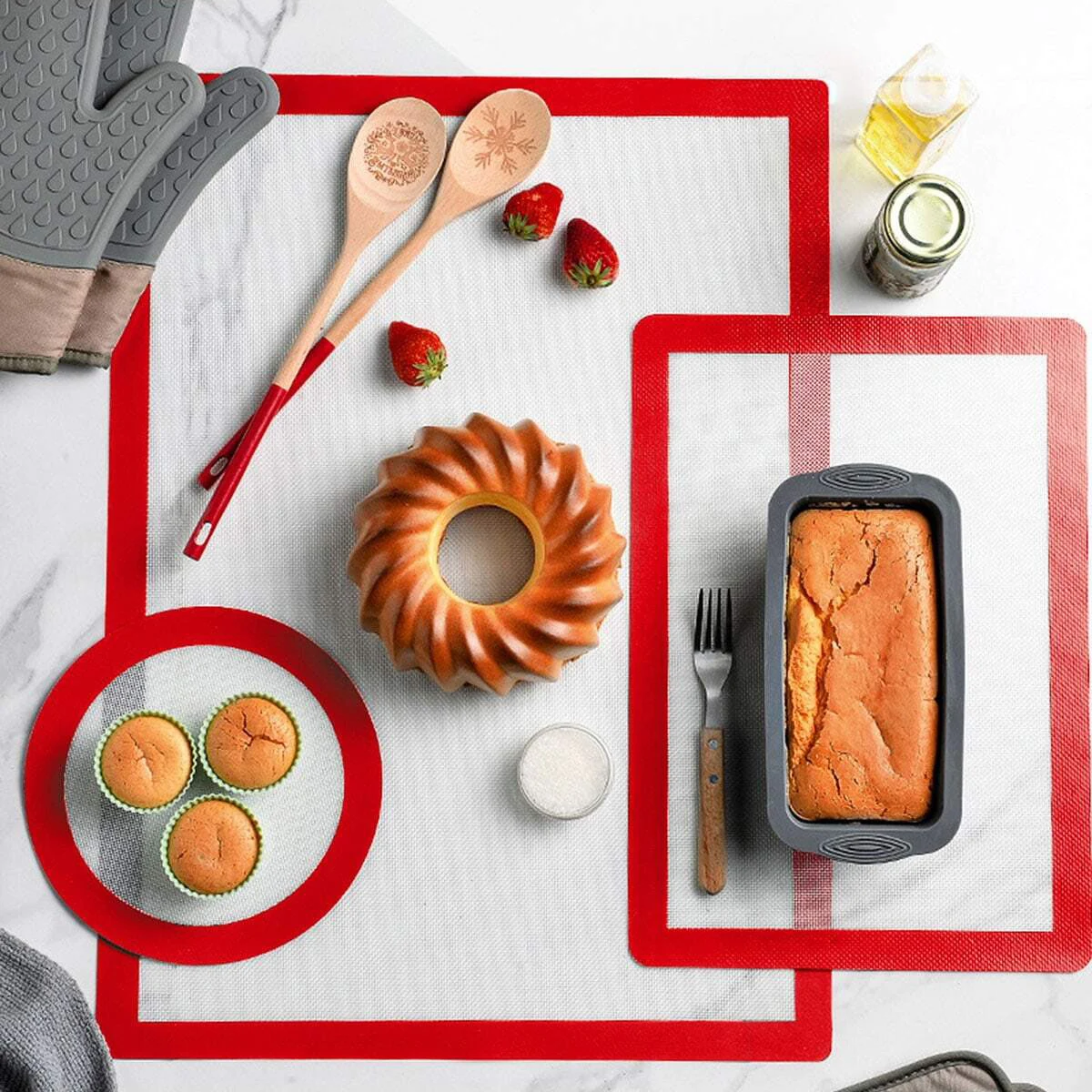 

3pcs/1set - Durable Silicone Baking Mat Set - Heat-Resistant, Non-Stick Surface - Perfect for Kneading, Baking & Easy Cleaning