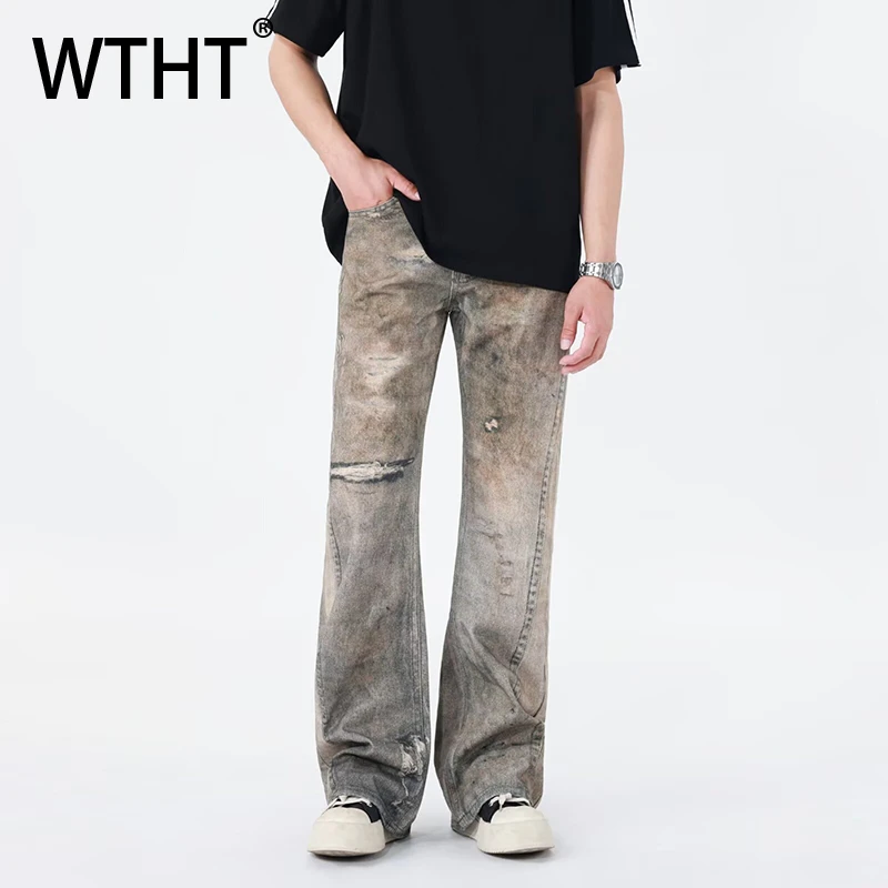 

WTHT Vintage Men's Tie Dye Do Old Straight Denim Pants Fashion 2026 Summer American Style High-waisted Jeans Male 2A2934