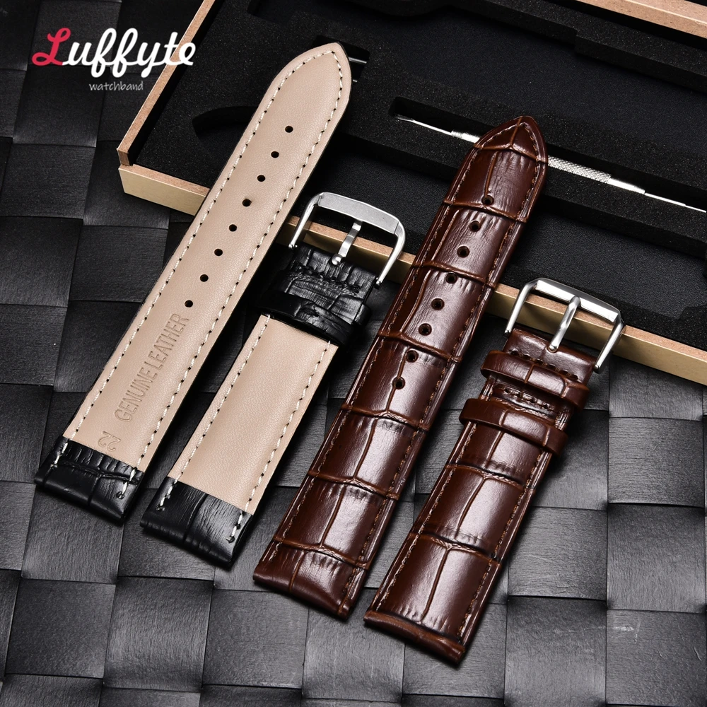 Bamboo Grain Genuine Leather Watchband 18mm 20mm 22mm 24mm Men Women Business Calfskin Watch Strap with Gift Box