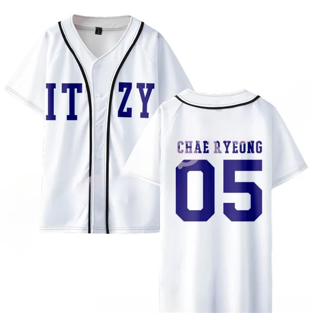 KPOP koreanisches Noon of My Business Merch Baseball Jersey T-Shirt YUNA RYUJIN CHAERYEONG LIA YEJI V-Ausschnitt Kurzarm Grafik-T-Shirts