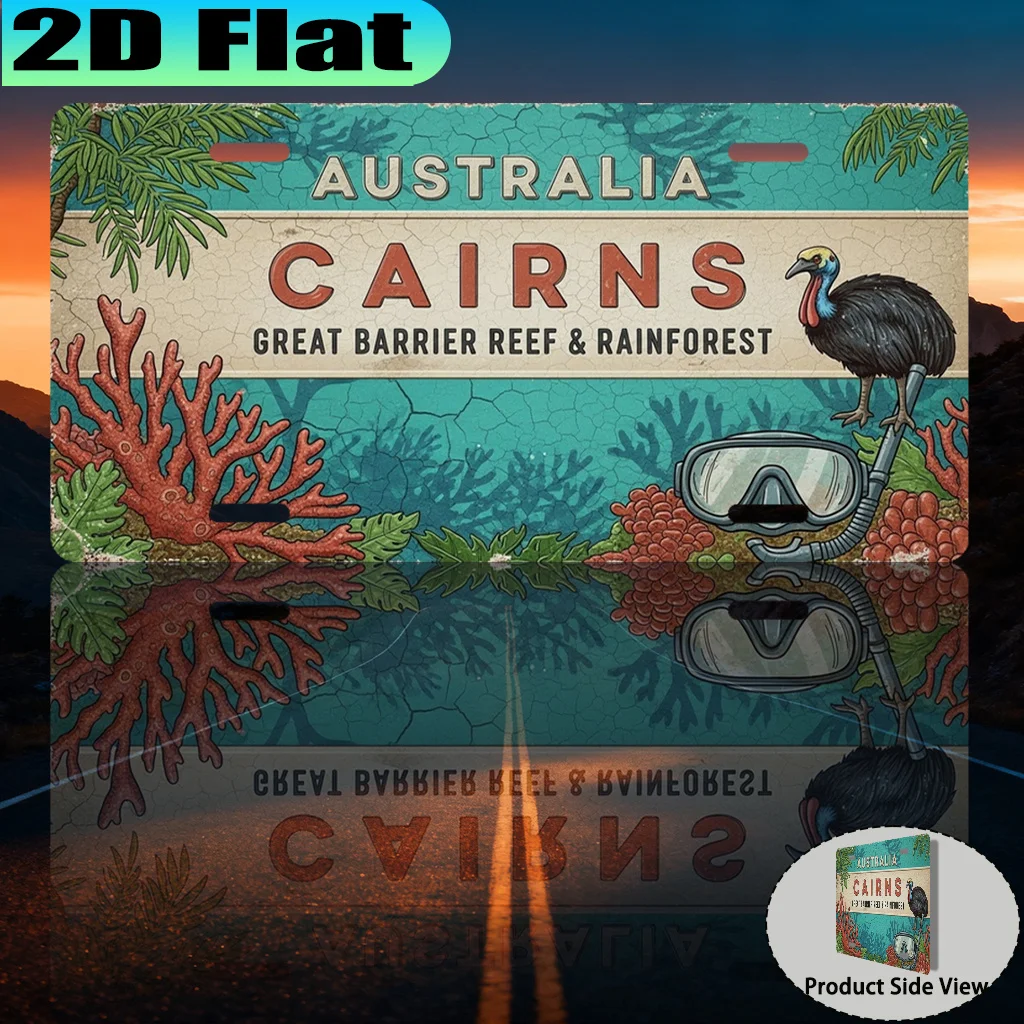 2D Flat - 【2D Flat】 2D Flat - [2D Flat] A Vintage Aluminum Sign from The Great Barrier Reef in Cairns, Australia (30.48X15.24 cm