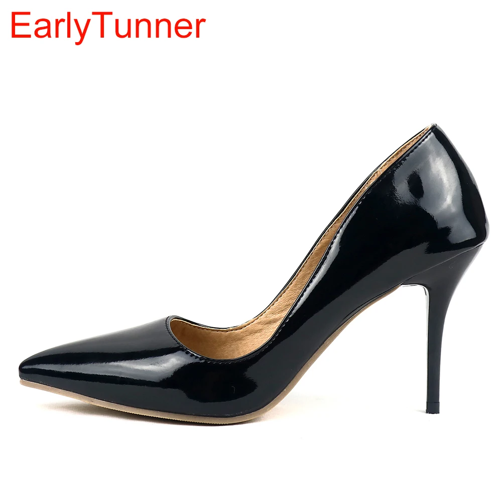 New Fashion Black Yellow Red Women Glossy Nude Pumps High Heels Lady Formal Shallow Shoes EK52 Plus Big Size 10 48 30 43