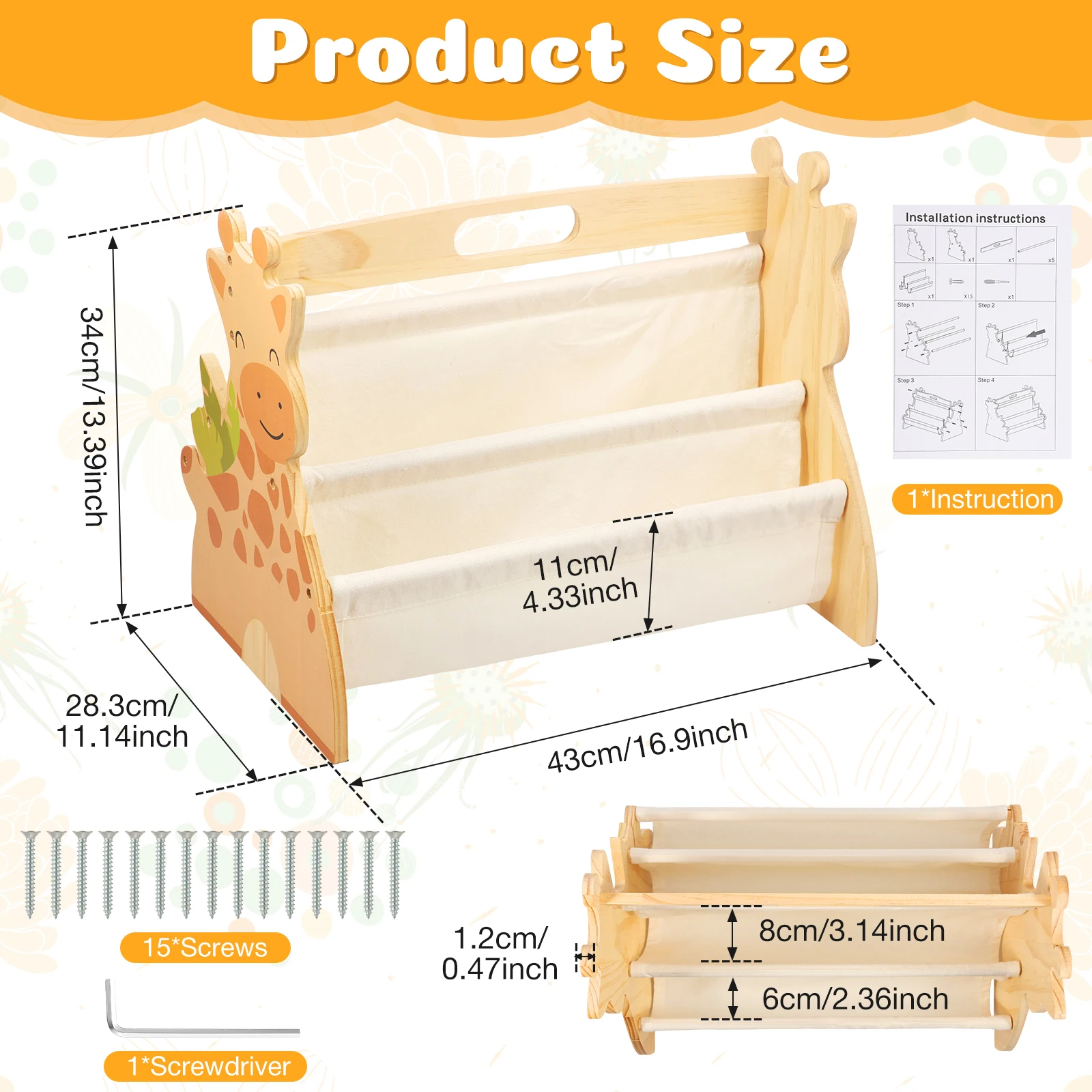 Multifunctional Children's Book Storage Rack Double Sided 4Tier Solid Wood Ladder Eco-friendly Children's Book Storage Organizer