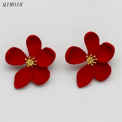 Metal Flower Earrings For Women Red Enamel Thick Petal Fashion Jewelry Hot Spring Summer Styles Holiday Accessories Gifts C1608