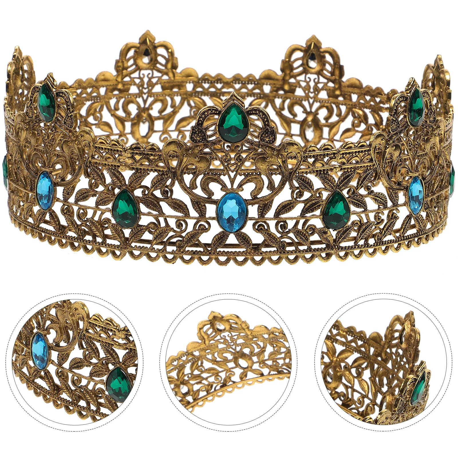 

Rhinestone Crown for King Cosplay Men Party Bridal Tiara Rhinestones Performance Costume Accessory Retro King Jewelry