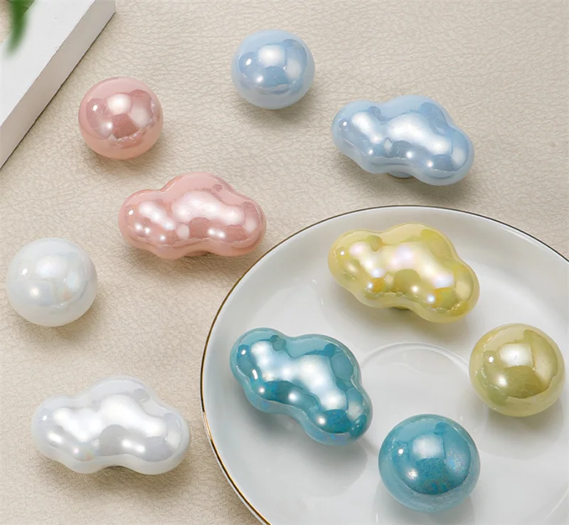 2Pcs Ceramic Furniture Handle Pearl Cloud Cabinet Handles Door Drawer Knobs For Children's Room Cupbaord Wardrobe Closet Pulls