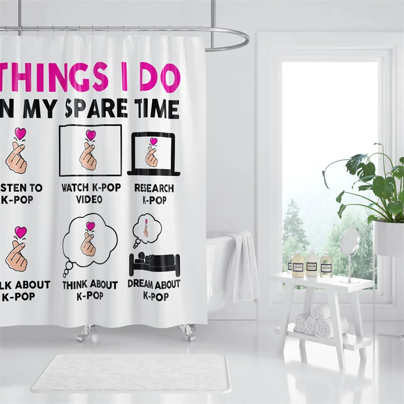 

Gaslight Gatekeep Girlboss Eat Sleep K-pop Repeat Things I Do Shower Curtain Set with Grommets and Hooks for Bathroom Decor